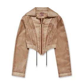 Jean Paul Gaultier  Knwls Women’S Laced Topstitch Jacket Brown/Ecru 