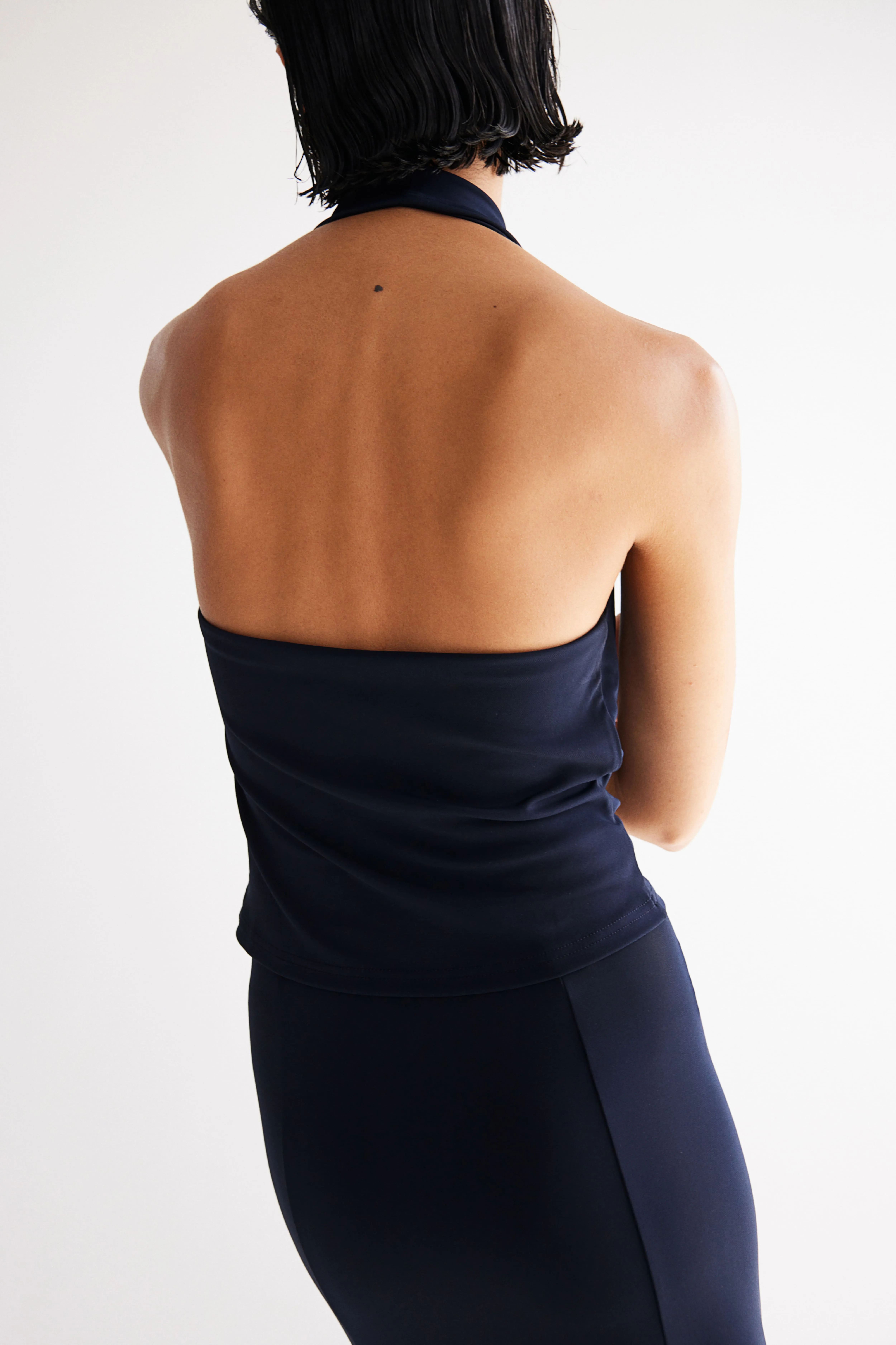 Jersey halterneck top - Cowl neck - Sleeveless - Navy blue - Ladies | H&M GB