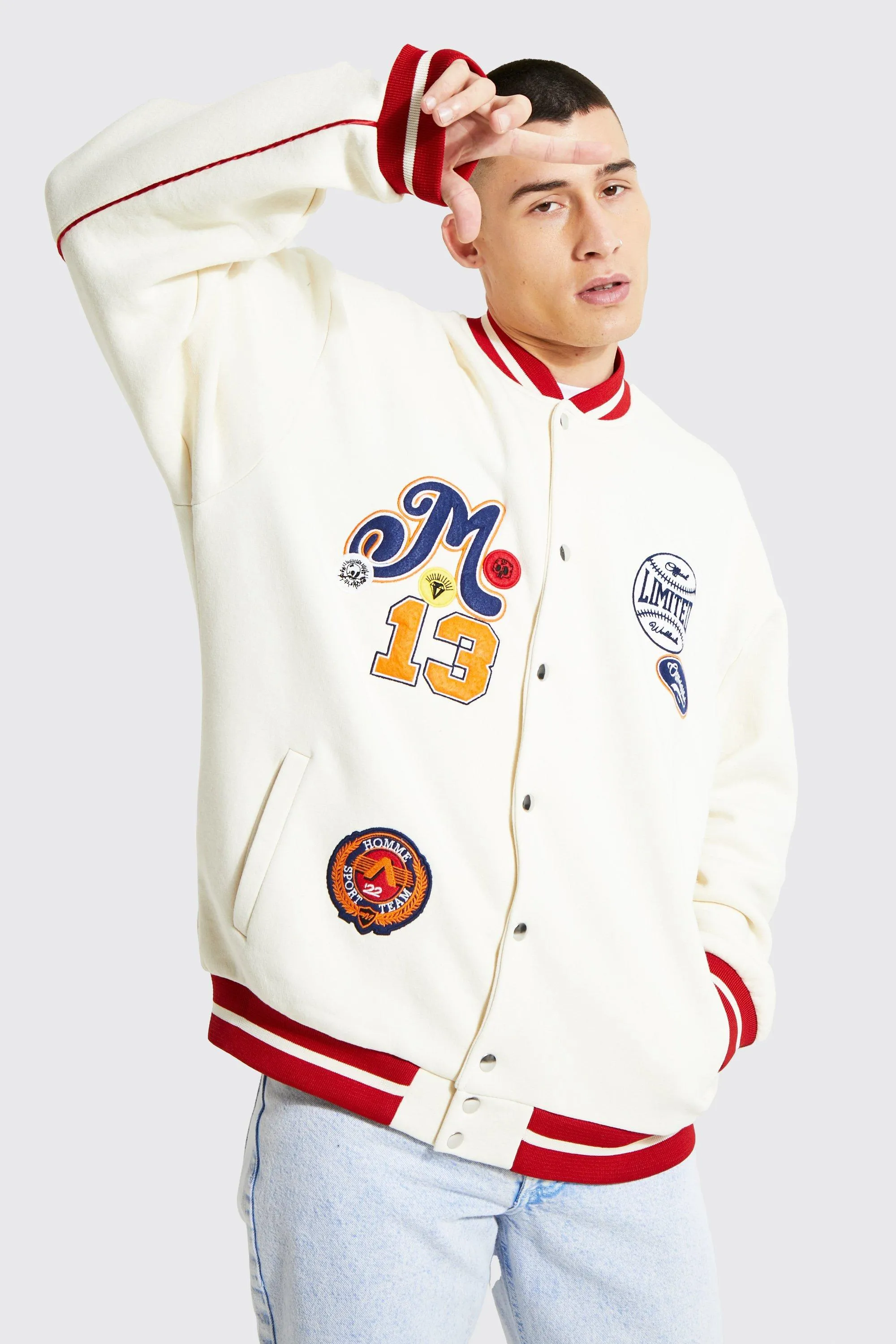 Jersey Varsity Bomber Jacket With Badges