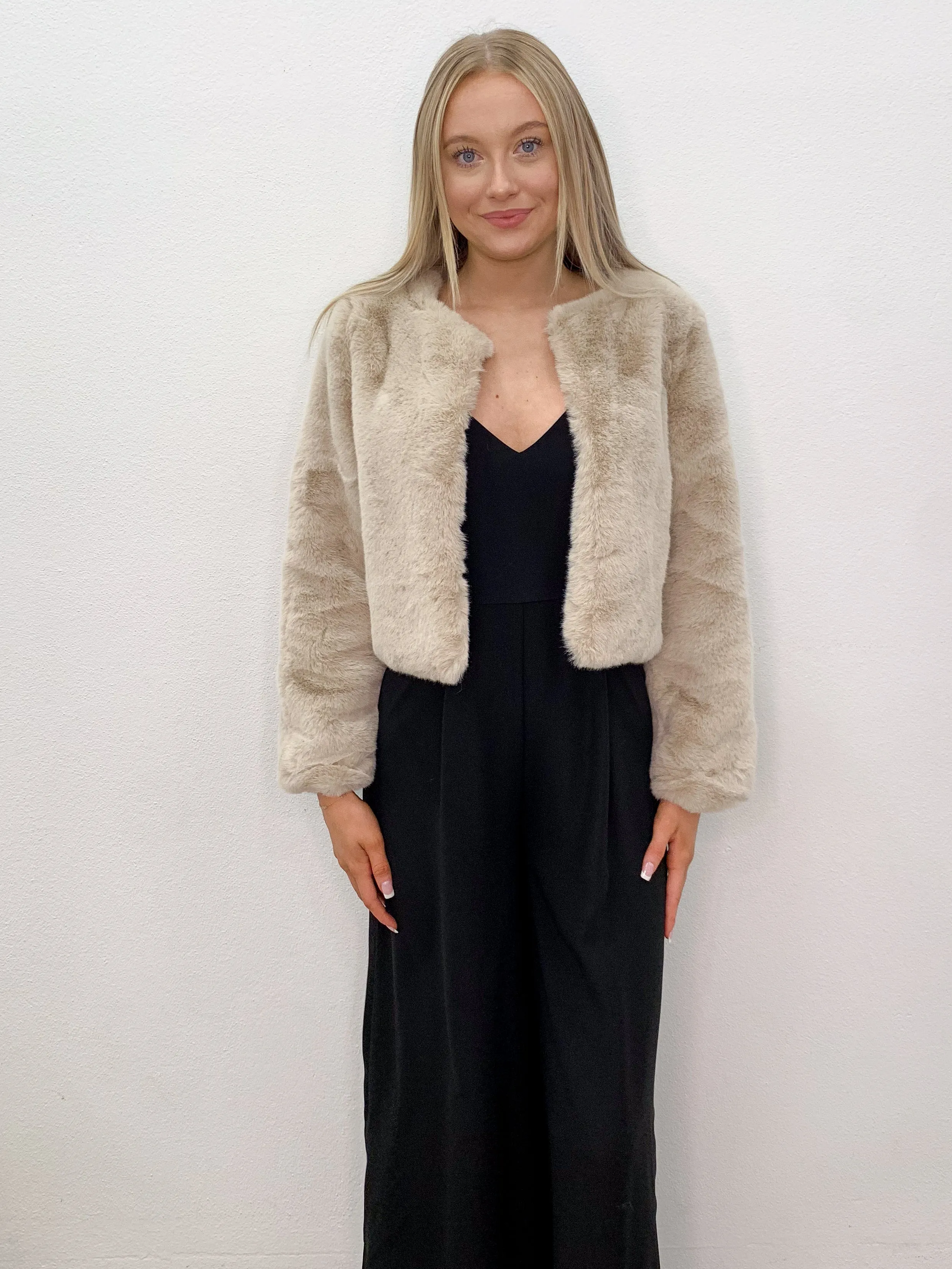 Jessica Faux Fur Jacket Beige