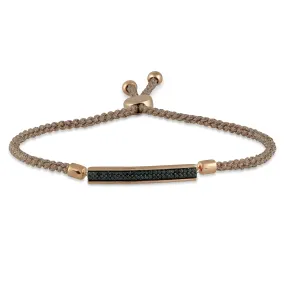 Jewelili 10K Rose Gold With 1/4 CTTW Treated Black Diamonds Bolo Bracelet, 11