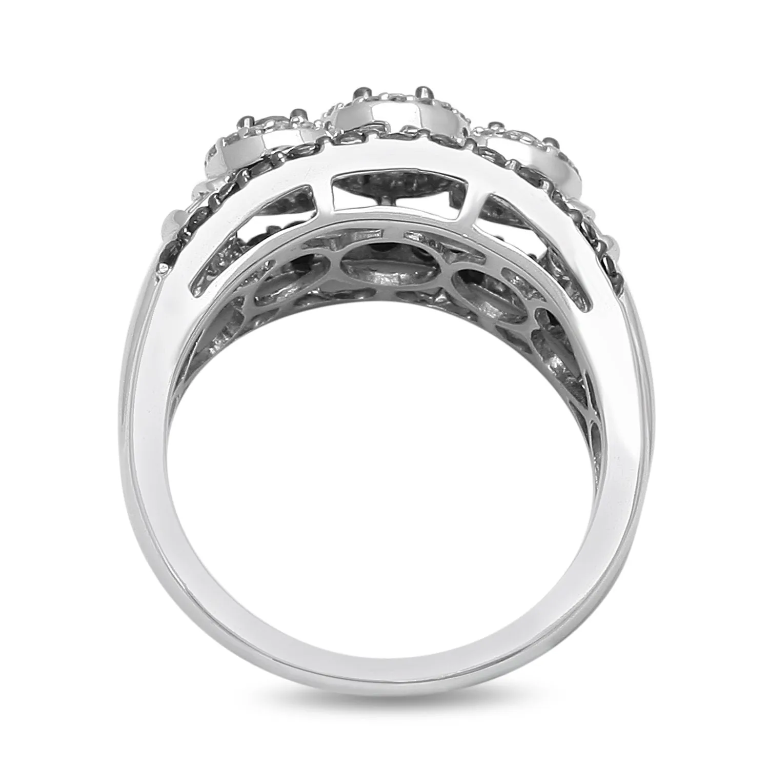 Jewelili 10K White Gold with 1 CTTW Treated Black and White Diamonds Three Stone Ring