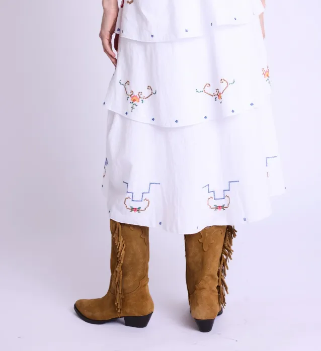 Jila White Ruffled Skirt