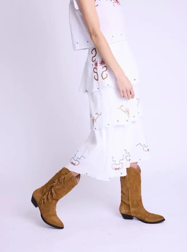 Jila White Ruffled Skirt