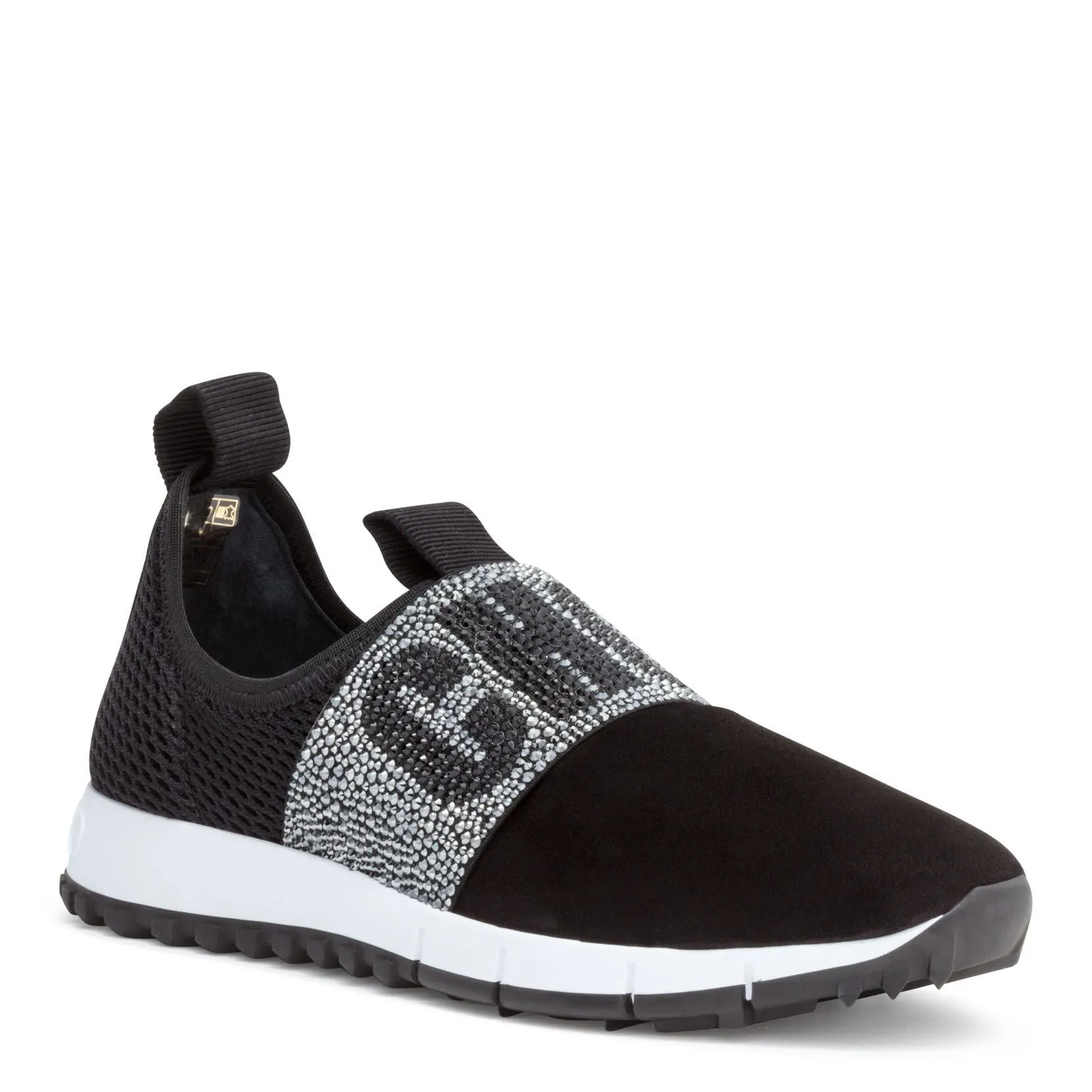 Jimmy Choo Oakland Black Suede Crystal Logo Sneakers