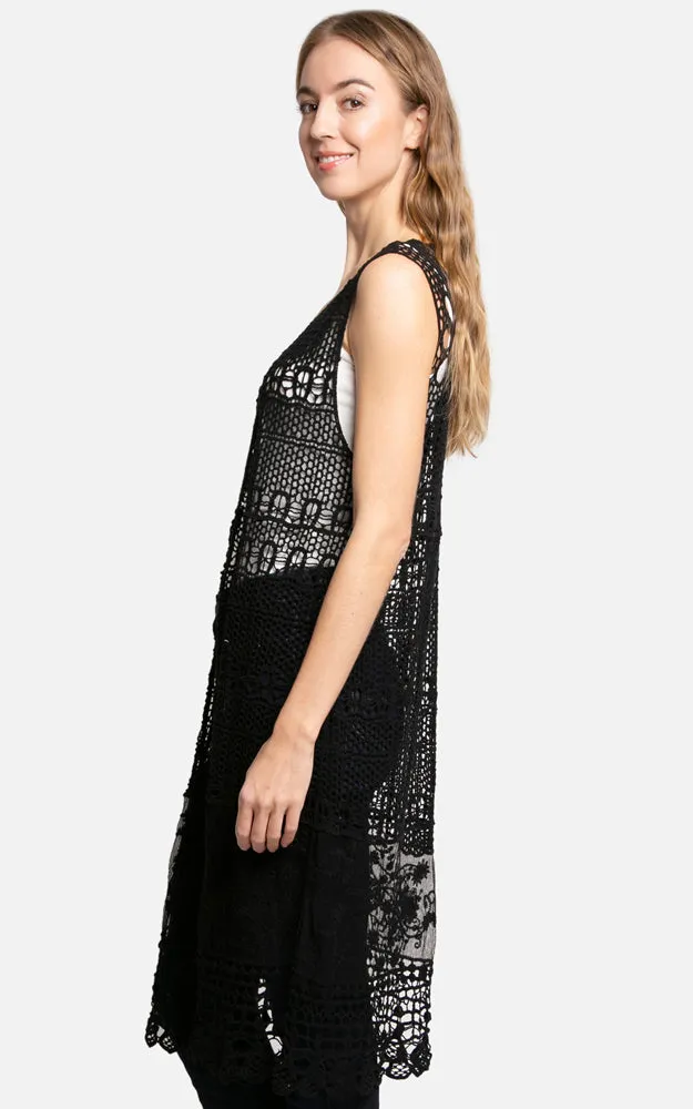 JP3017 Long Floral Crochet Vest Cover Up