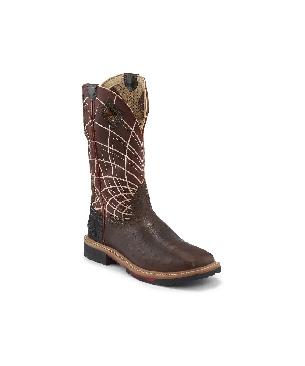 Justin Men's Derrickman Ostrich Print Work Boot