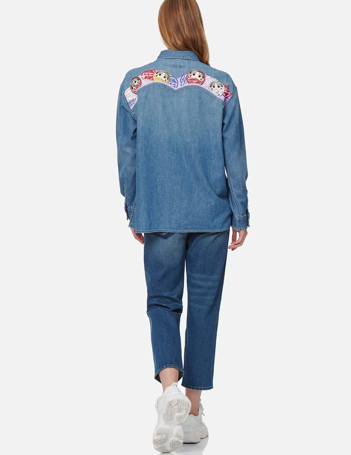 Kamon and Seagull Embroidered Relax-Cut Denim Jeans