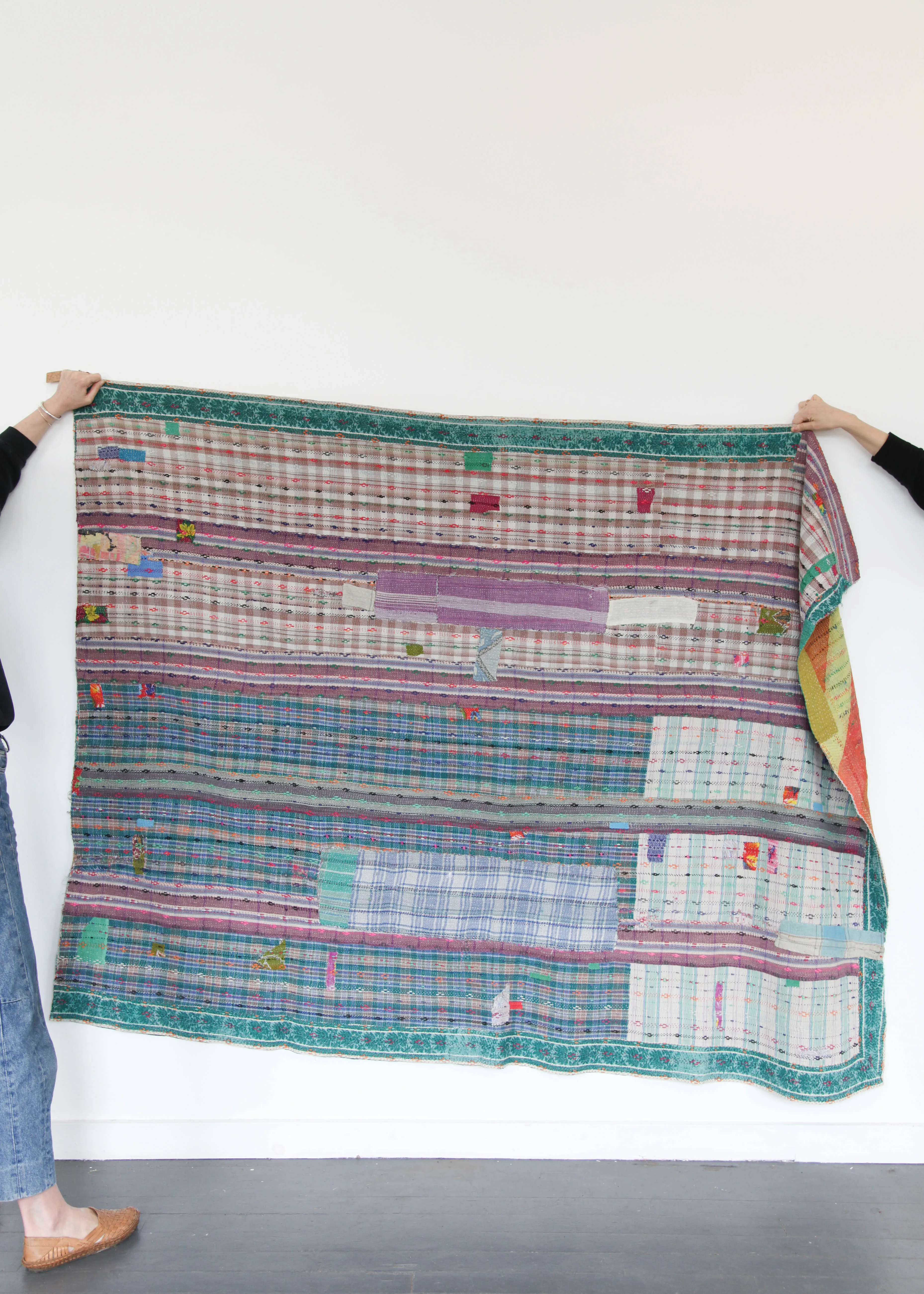 Kantha Quilt - Blue Multi Stripe