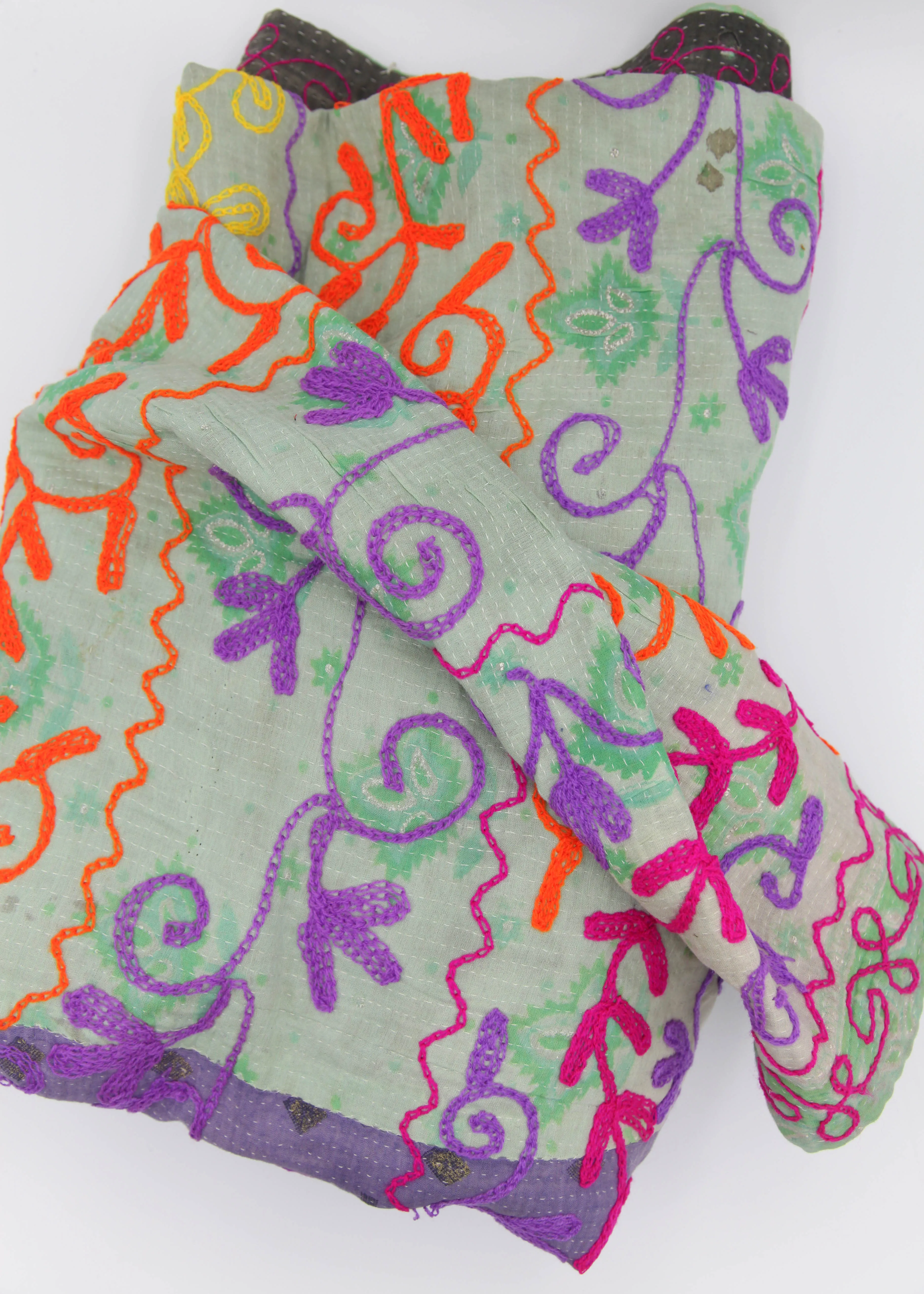 Kantha Quilt - Embroidered Neon