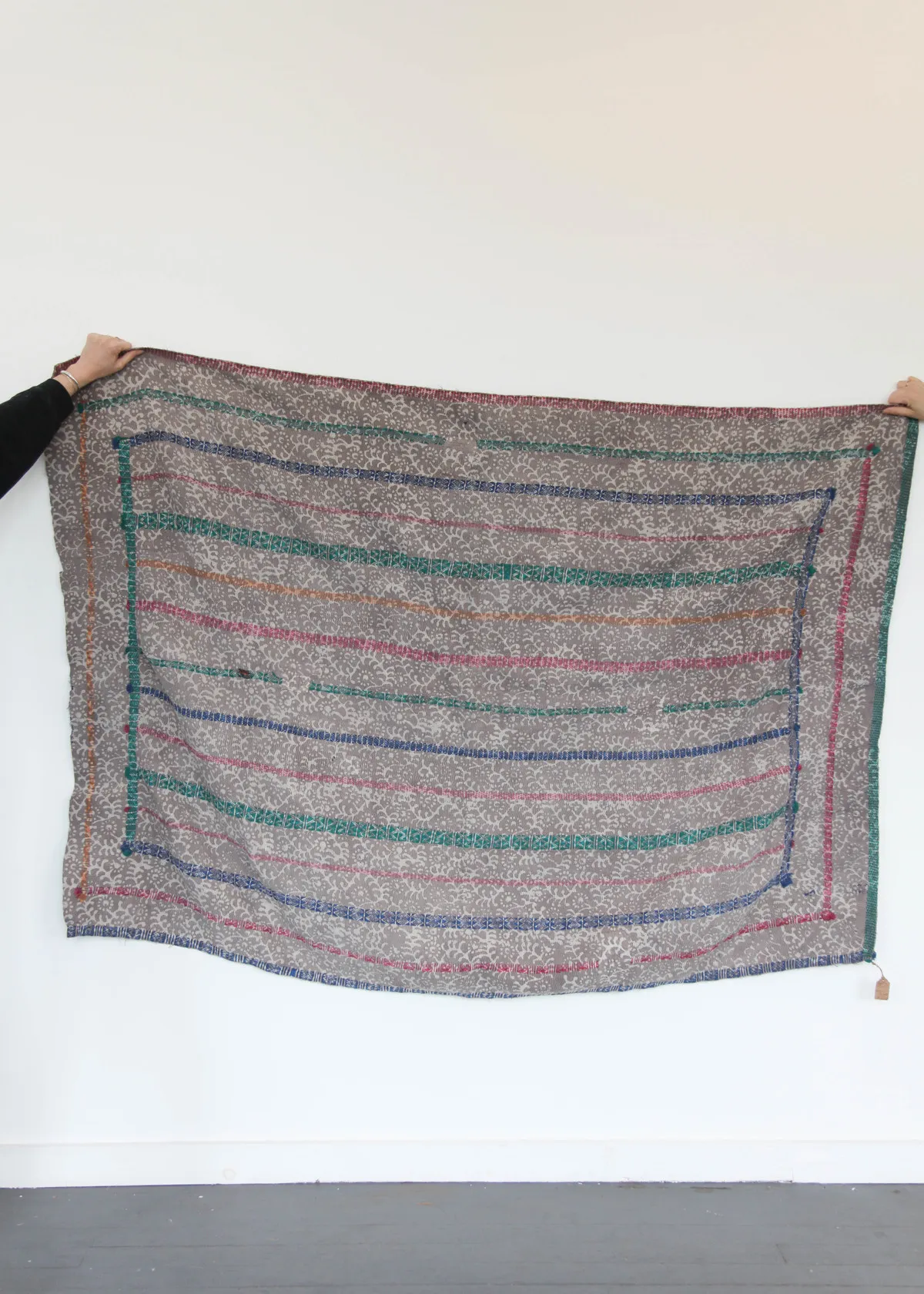 Kantha Quilt - Grey w/Stripes