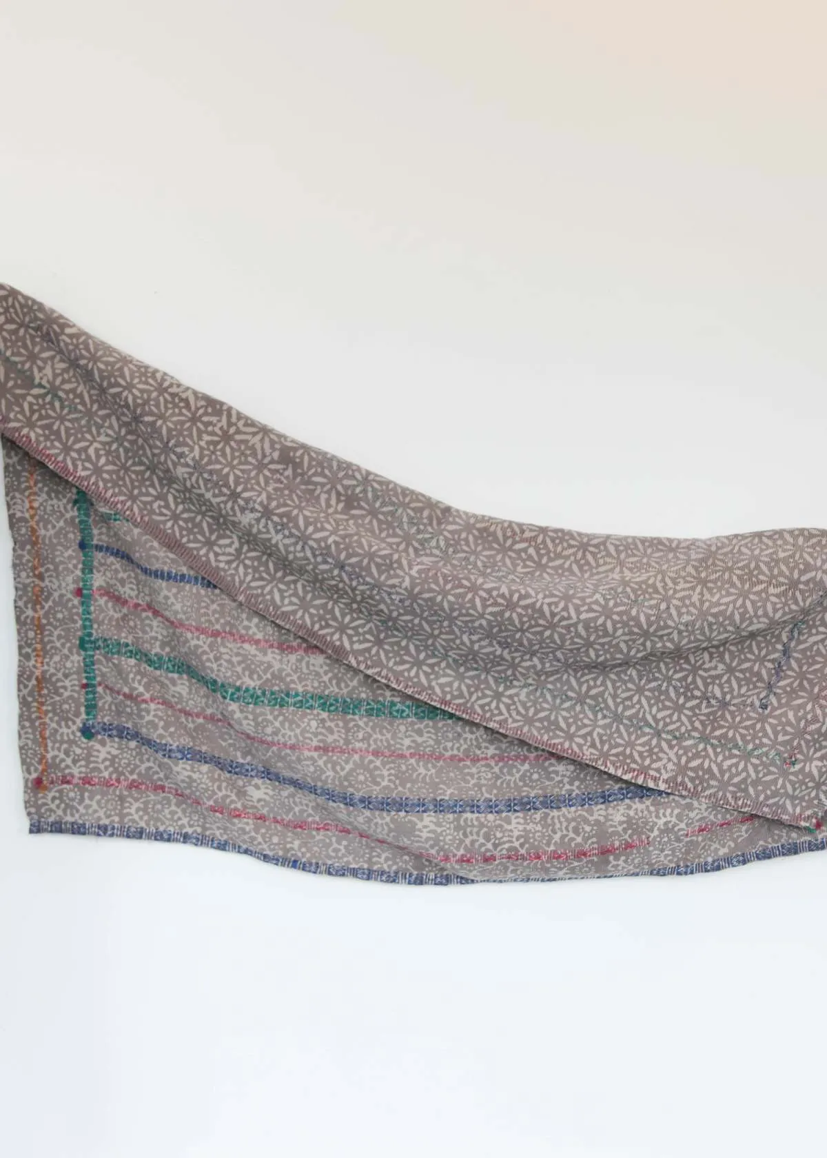 Kantha Quilt - Grey w/Stripes