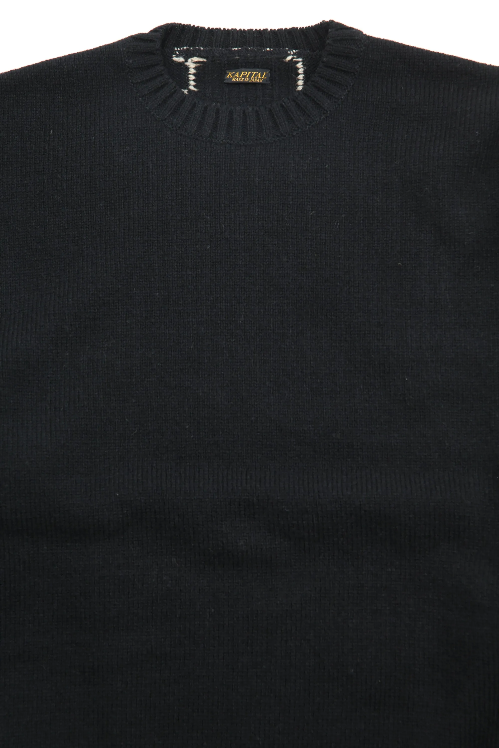 Kapital 5G Wool Knit BONE Crew Sweater - Black