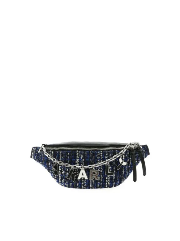 Karl Lagerfeld K/Studio Tweed belt bag in blue and black