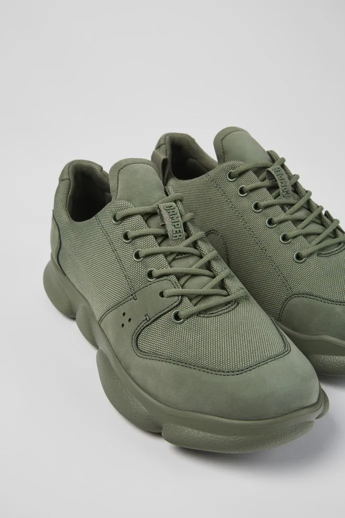 Karst Green leather and recycled PET sneakers for men