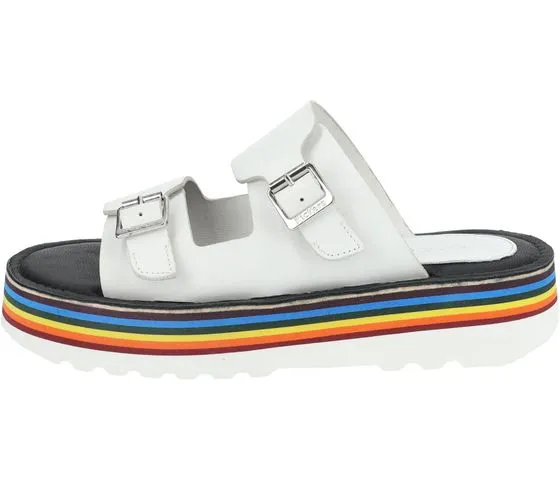 Kickers Kick Hot Mules en cuir véritable pour femmes avec doubles brides et plateforme colorée 894972-50 33 Blanc