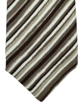 Kiton Silk Tie Brown White Stripes Design - Sevenfold Necktie SALE