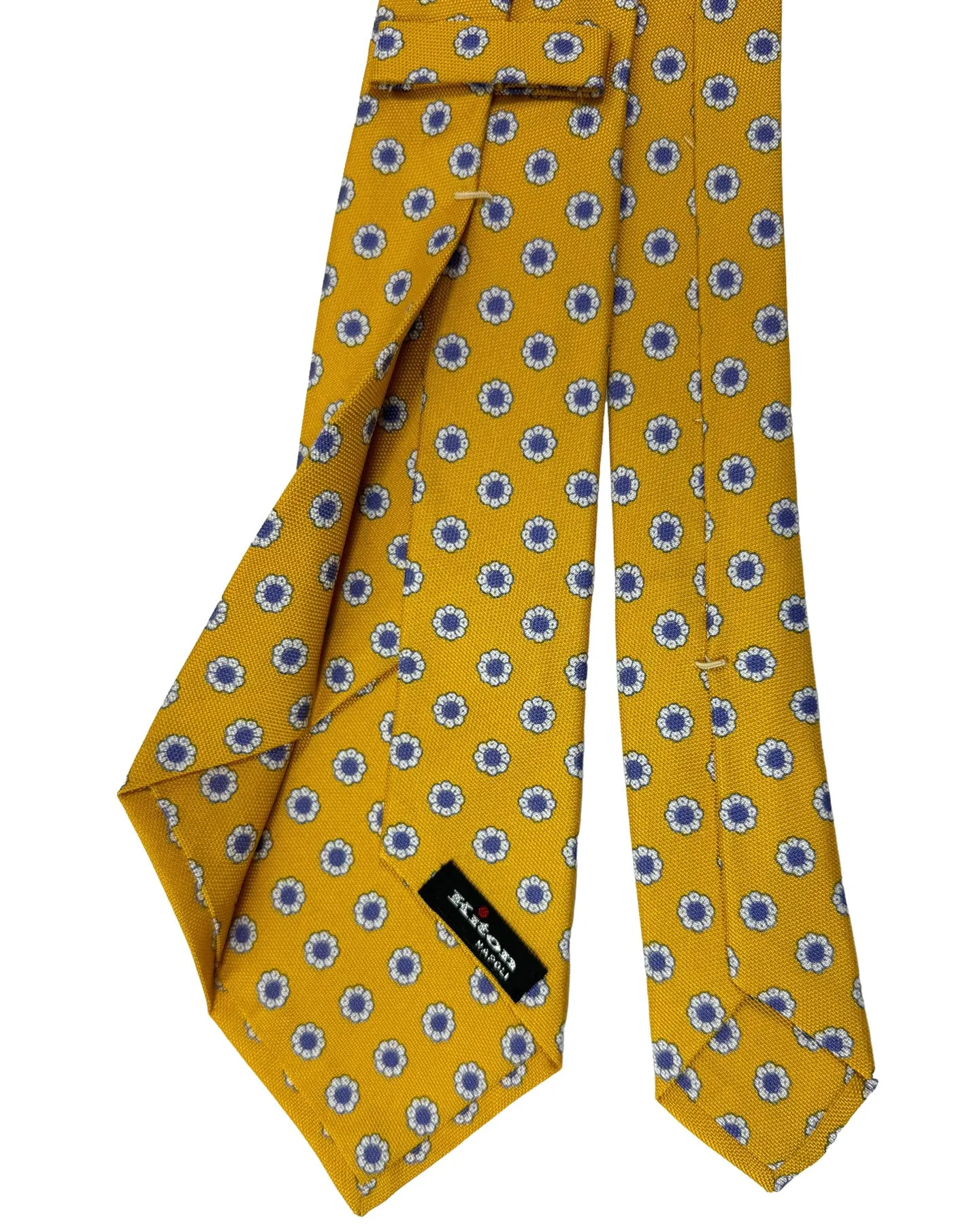 Kiton Silk Tie Orange Blue Floral Design - Sevenfold Necktie