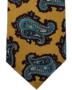 Kiton Tie Olive Brown Aqua Paisley - Sevenfold Necktie