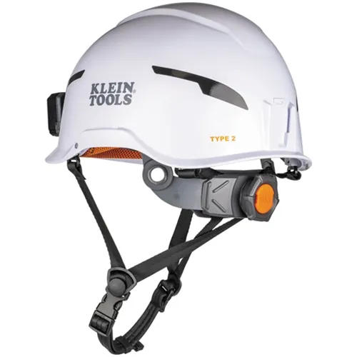 Klein Type-2 Non-Vented Class-E Safety Helmet, White With Headlamp 60525