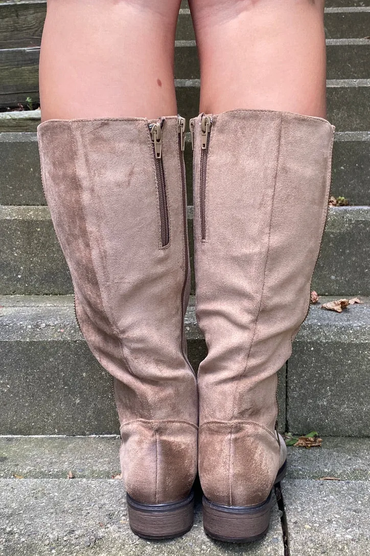 Knee High Zip Up Boot Taupe