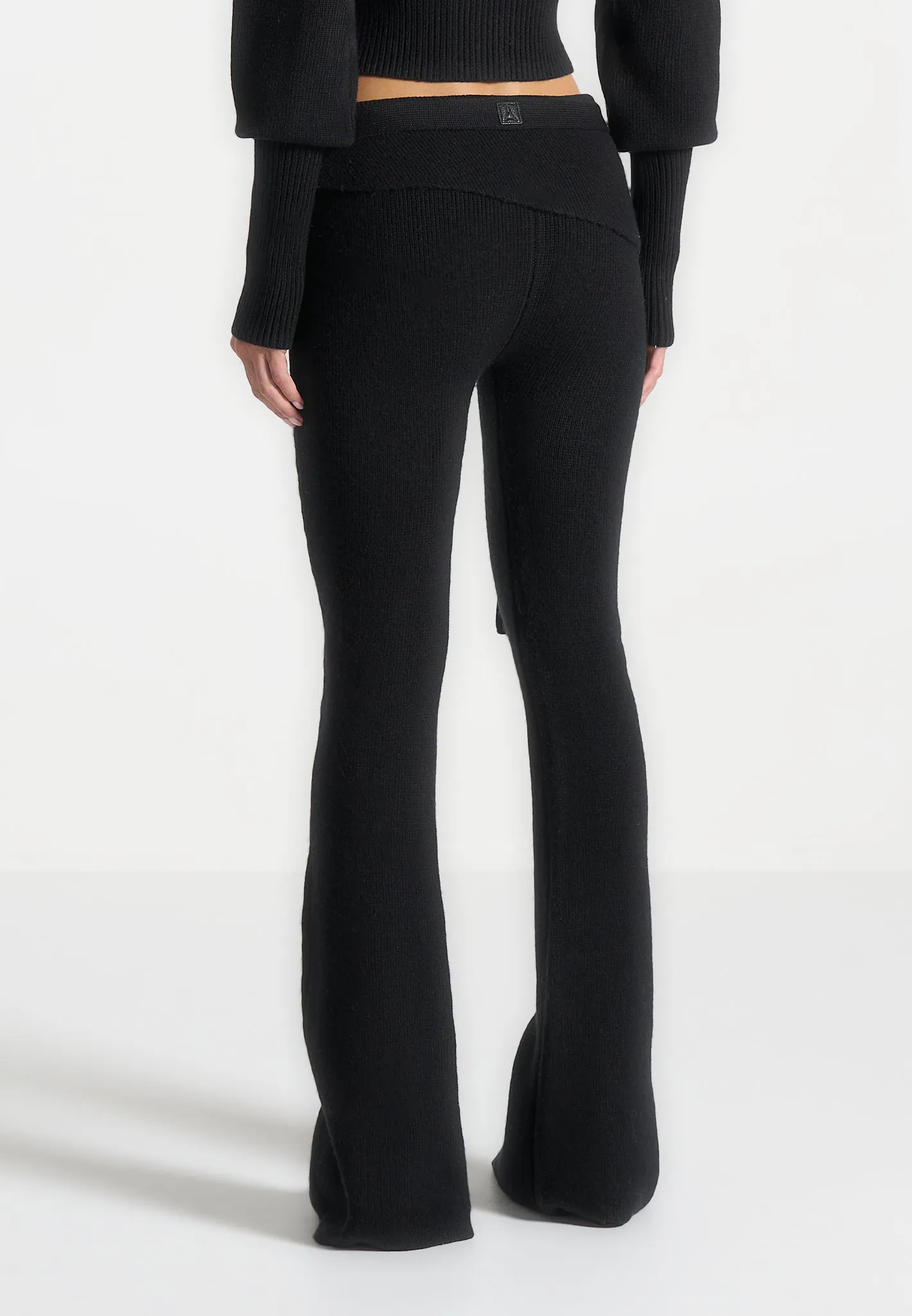 Knitted Fit & Flare Leggings with Belt - Black