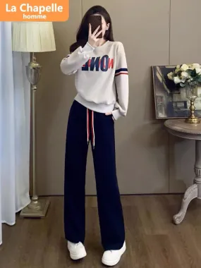 La Chapelle European station casual sports suit for women autumn 2023 new fashion sweatshirt wide-leg pants two-piece set