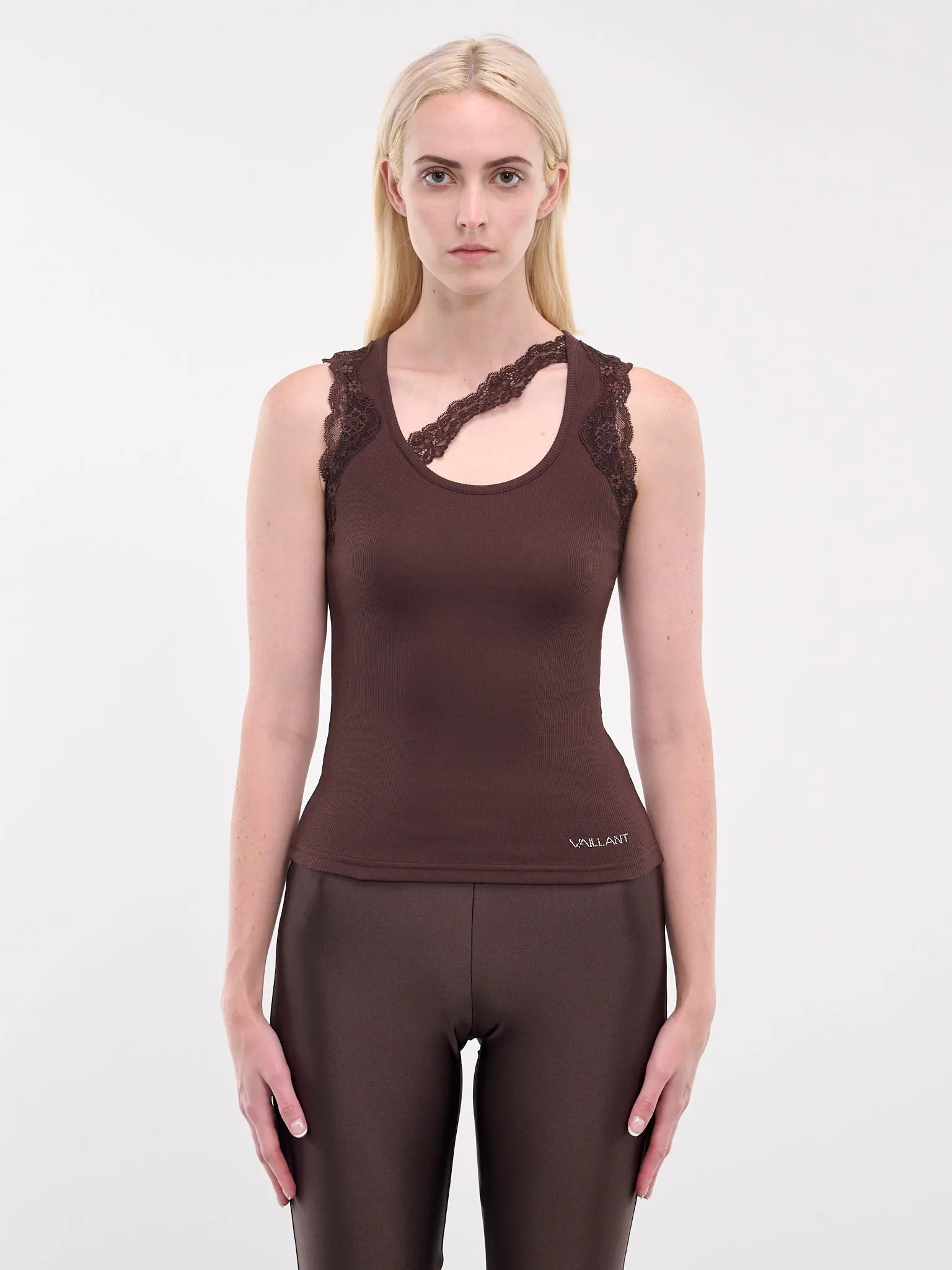Lace Trim Ribbed Tank (TO080-CHOCOLAT)