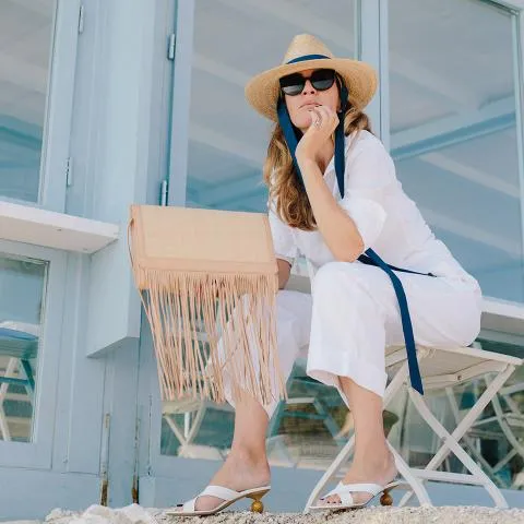 --Lady Bogart White Ribbon Straw Hat-