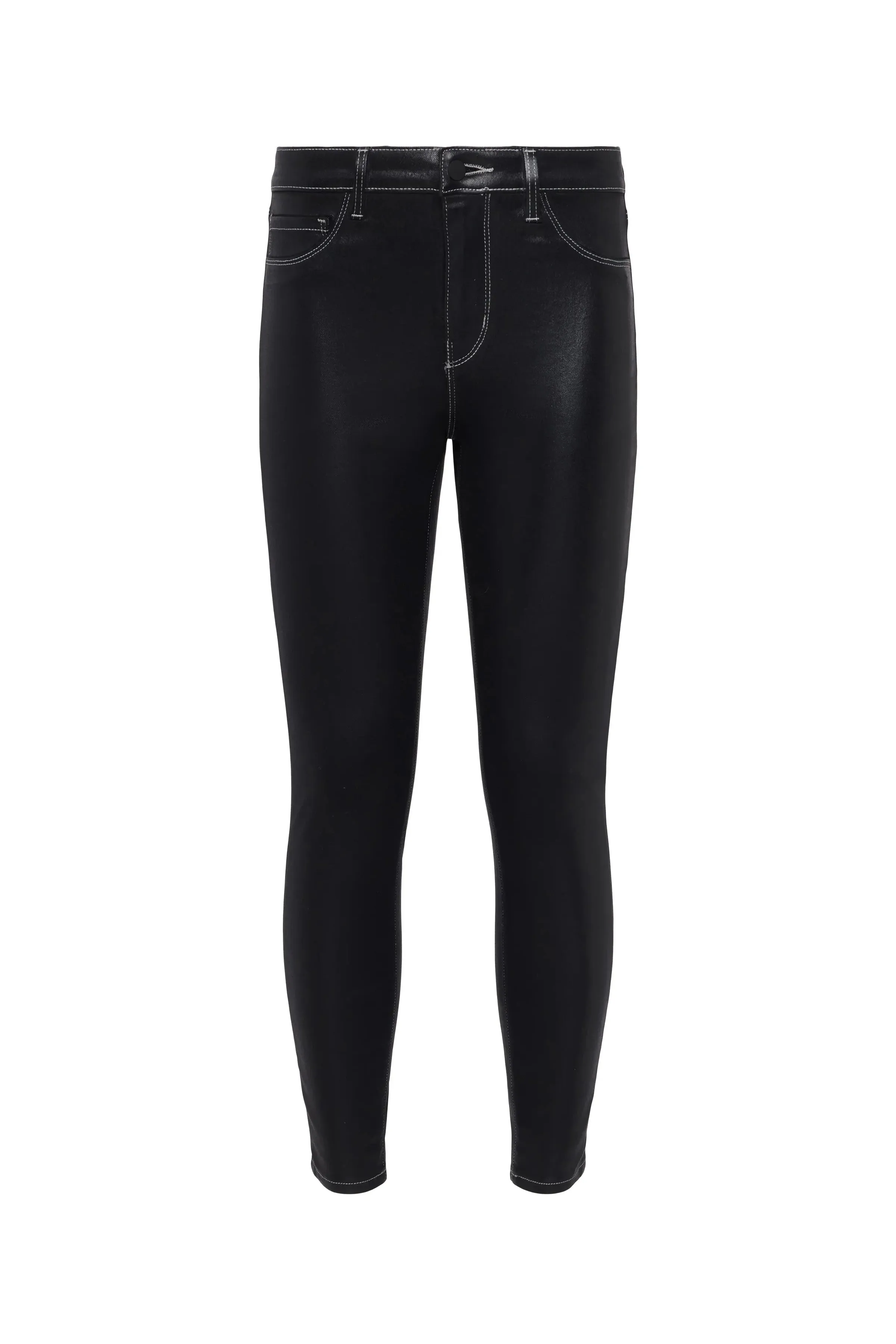L'AGENCE MARGOT HIGH RISE MIX STITCH SKINNY JEANS IN NOIR/NATURAL CONTRAST COATED