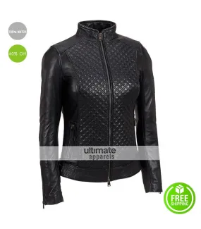 LaMarque Quilted Women Black Leather Biker Jacket