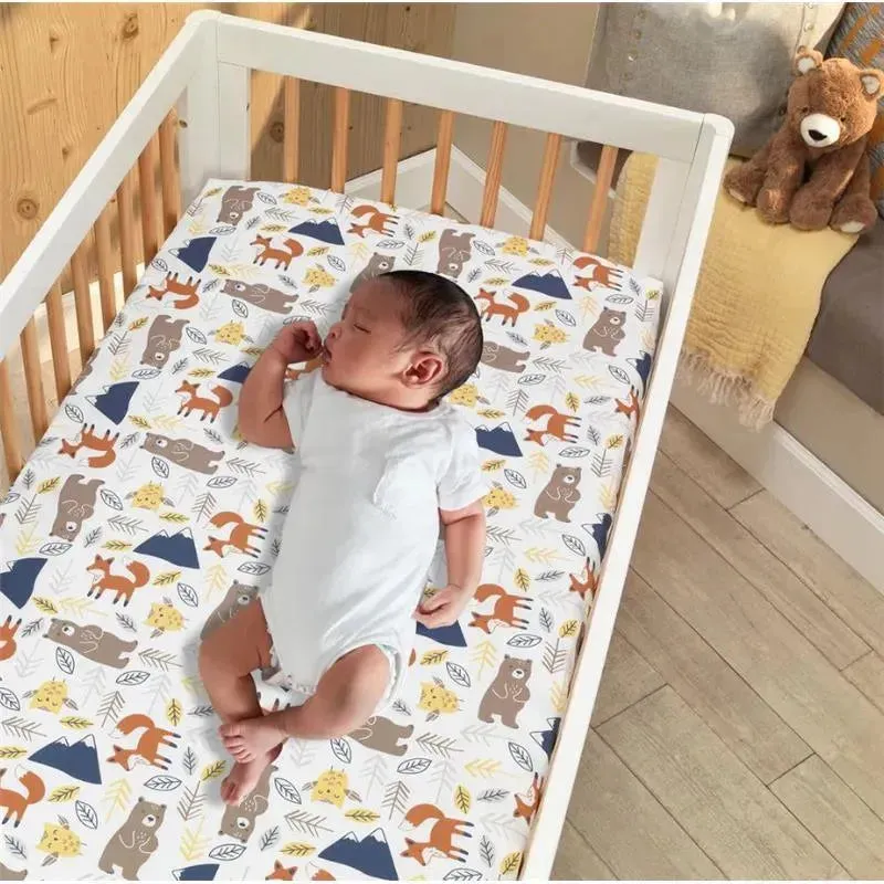 Lambs & Ivy - Sierra Sky Woodland Bear/Fox 100% Cotton Baby Fitted Crib Sheet