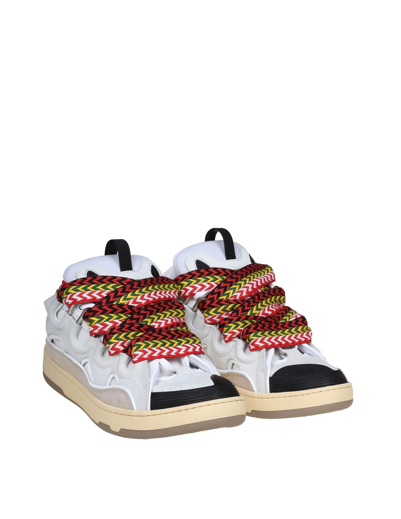 LANVIN CURB SNEAKERS IN LEATHER AND SUEDE WITH MULTICOLOR LACES