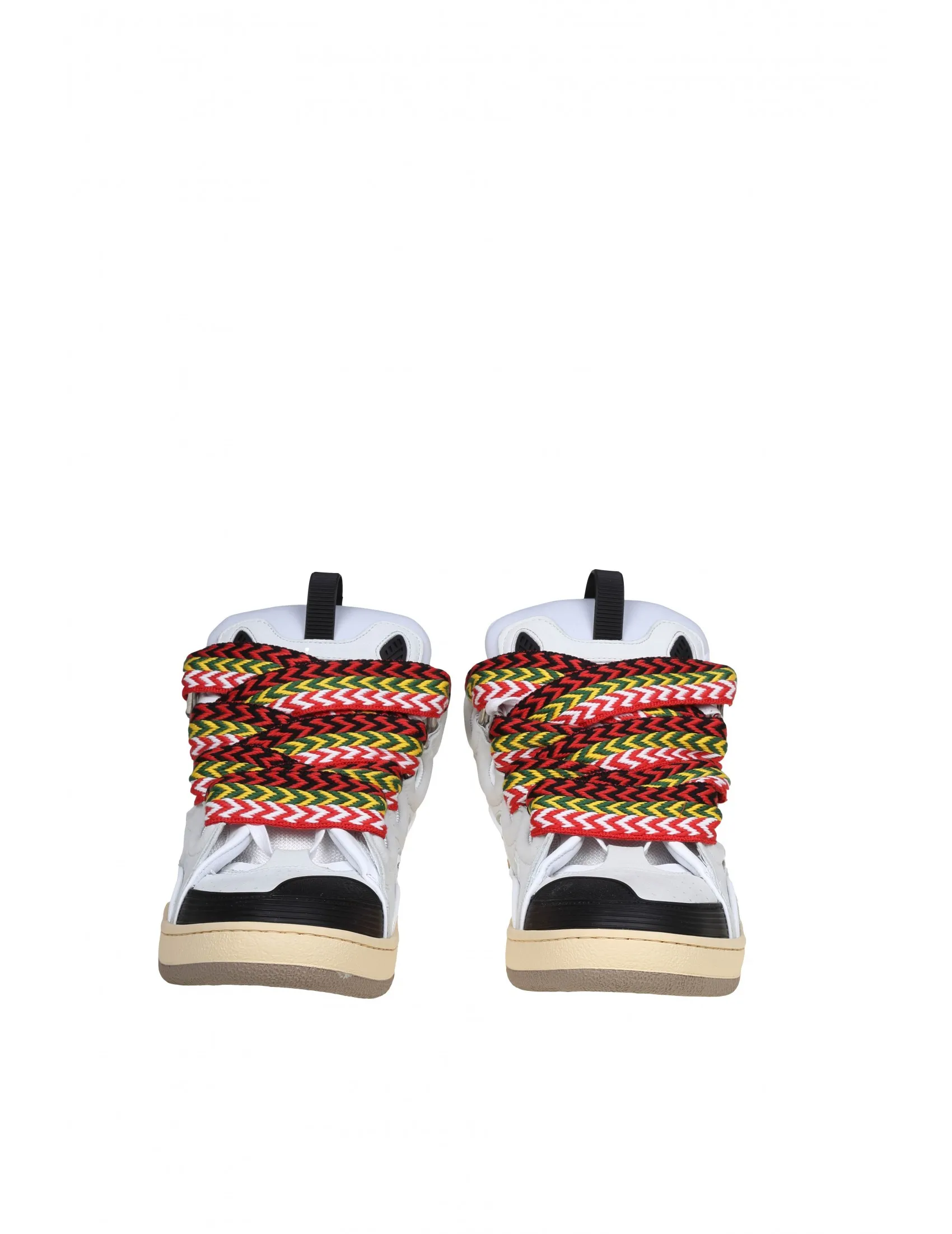 LANVIN CURB SNEAKERS IN LEATHER AND SUEDE WITH MULTICOLOR LACES