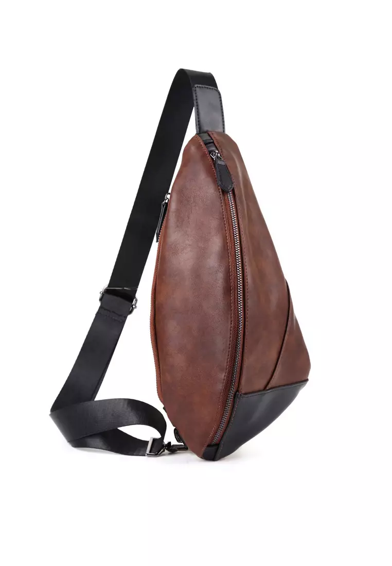 Lara Plain Zipper Cross Body Bag - Brown