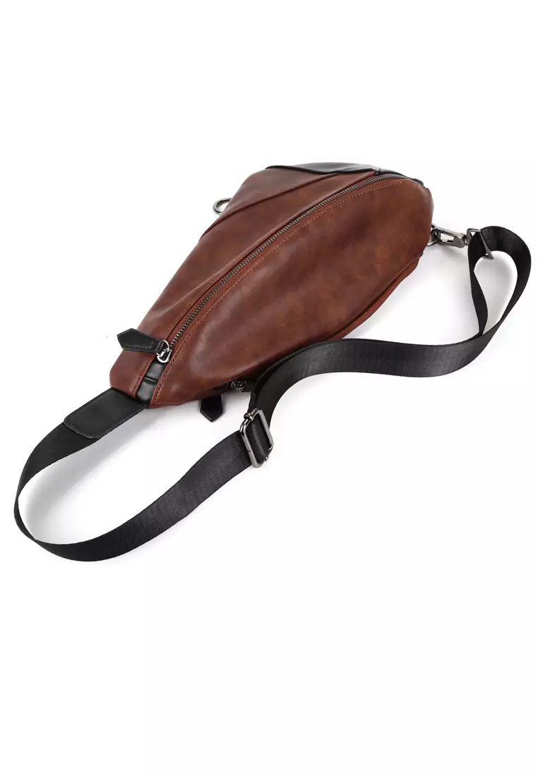 Lara Plain Zipper Cross Body Bag - Brown