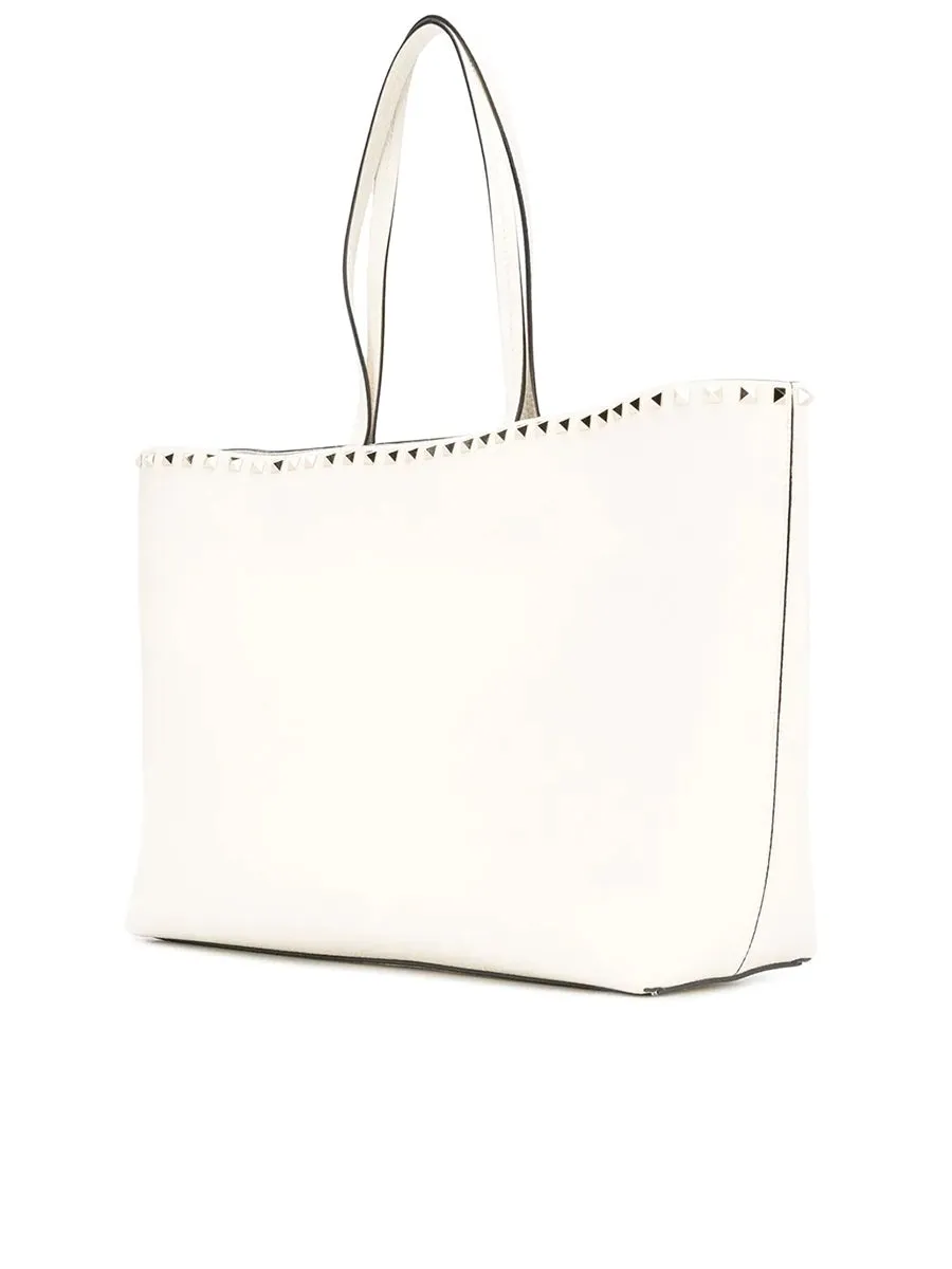 Large Grain Calfskin Leather Rockstud Shopping Bag
