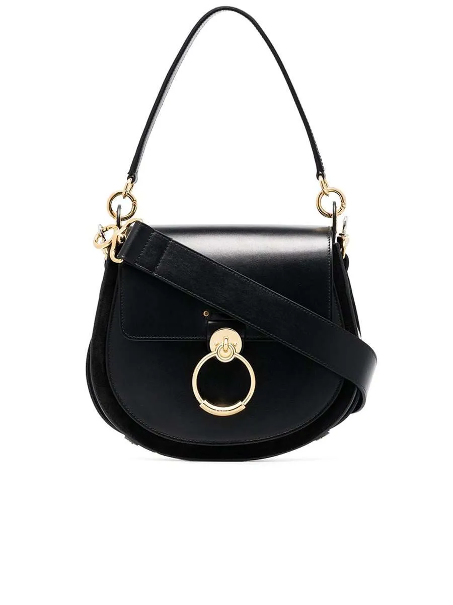 Large Tess Black Leather Shoulder Bag