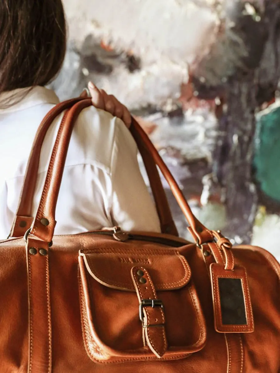 leather luggage tag Brown - L'Étiquette Bagage Jules Light Brown | PAUL MARIUS
