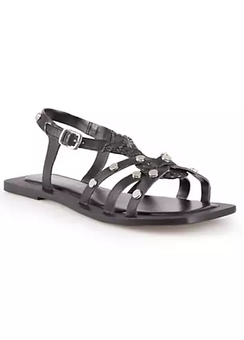 Leather Plaited Stud Flat Sandals by Freemans | Look Again