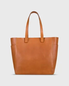 Leather Tote with Trolley Strap in English Tan