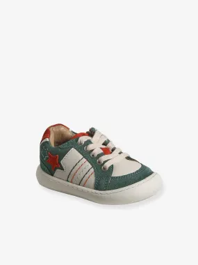 Leather Trainers with Laces & Zips for Babies - ecru