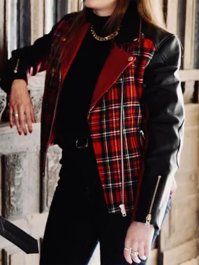 leather women jacket perfecto Red - LePerfecto Red Tartan | PAUL MARIUS