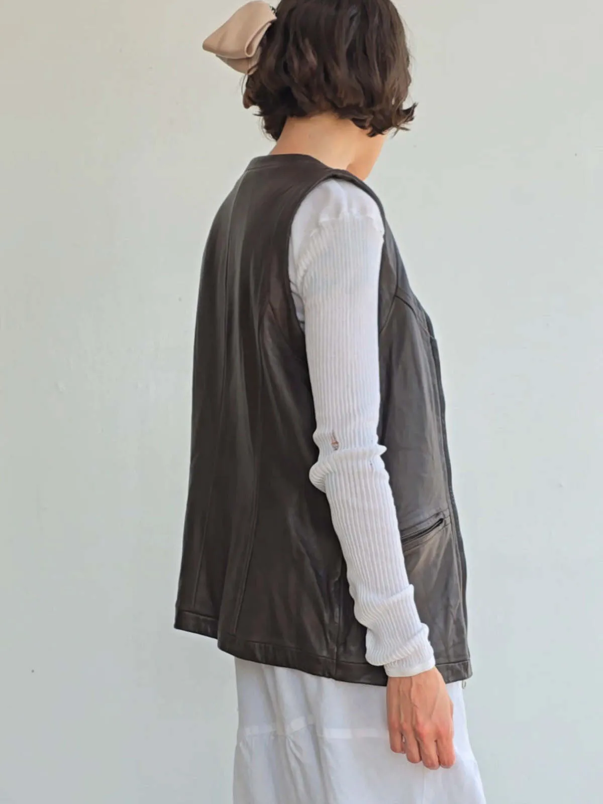 Leather Zip Vest - Cocoa