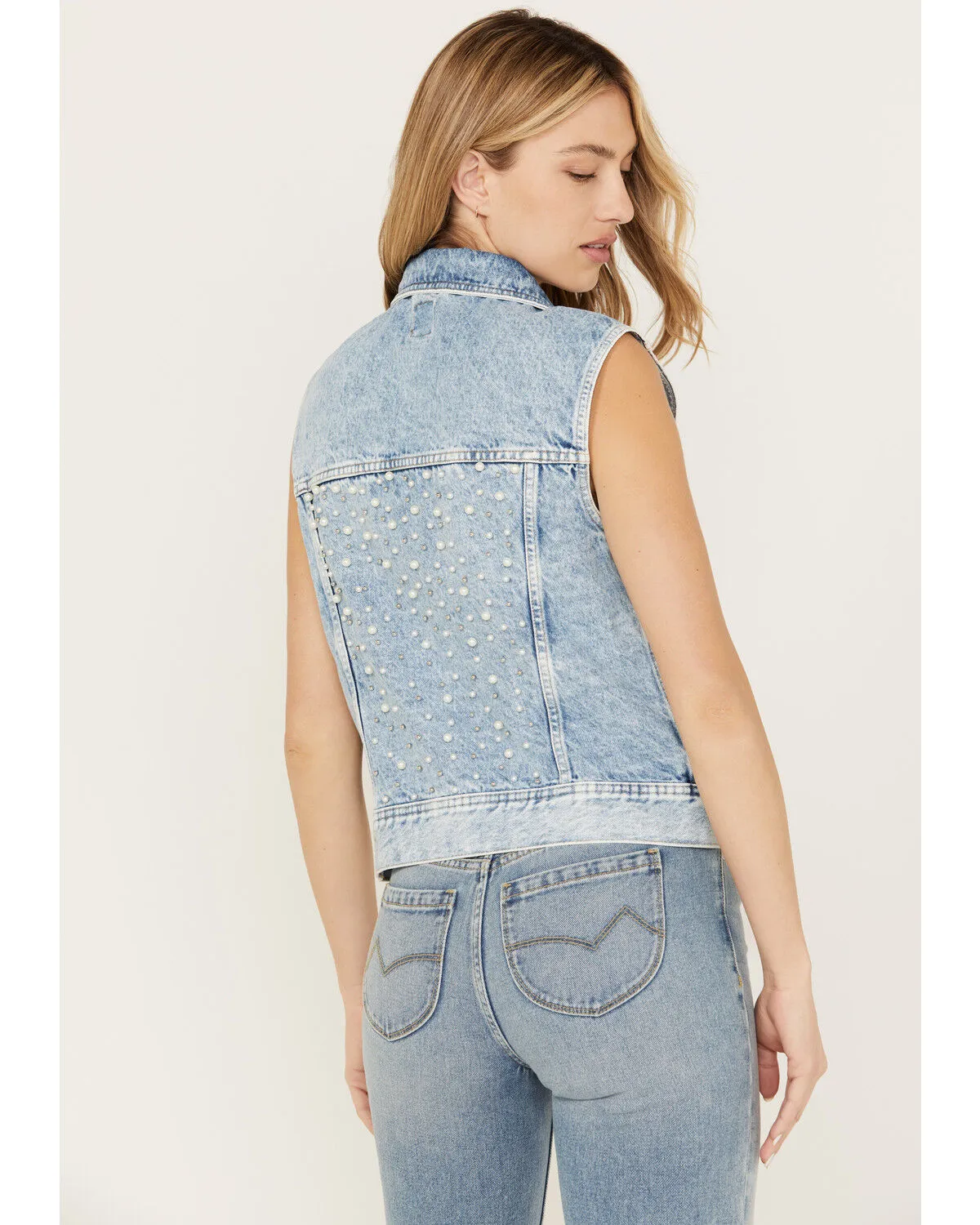 Lee Women's Light Wash Acid Wash Denim Pearl Vest