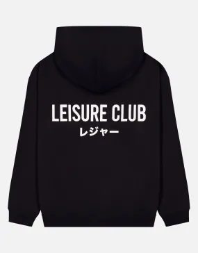 Leisure Club Print Oversized Hoodie in Black | Hallensteins NZ