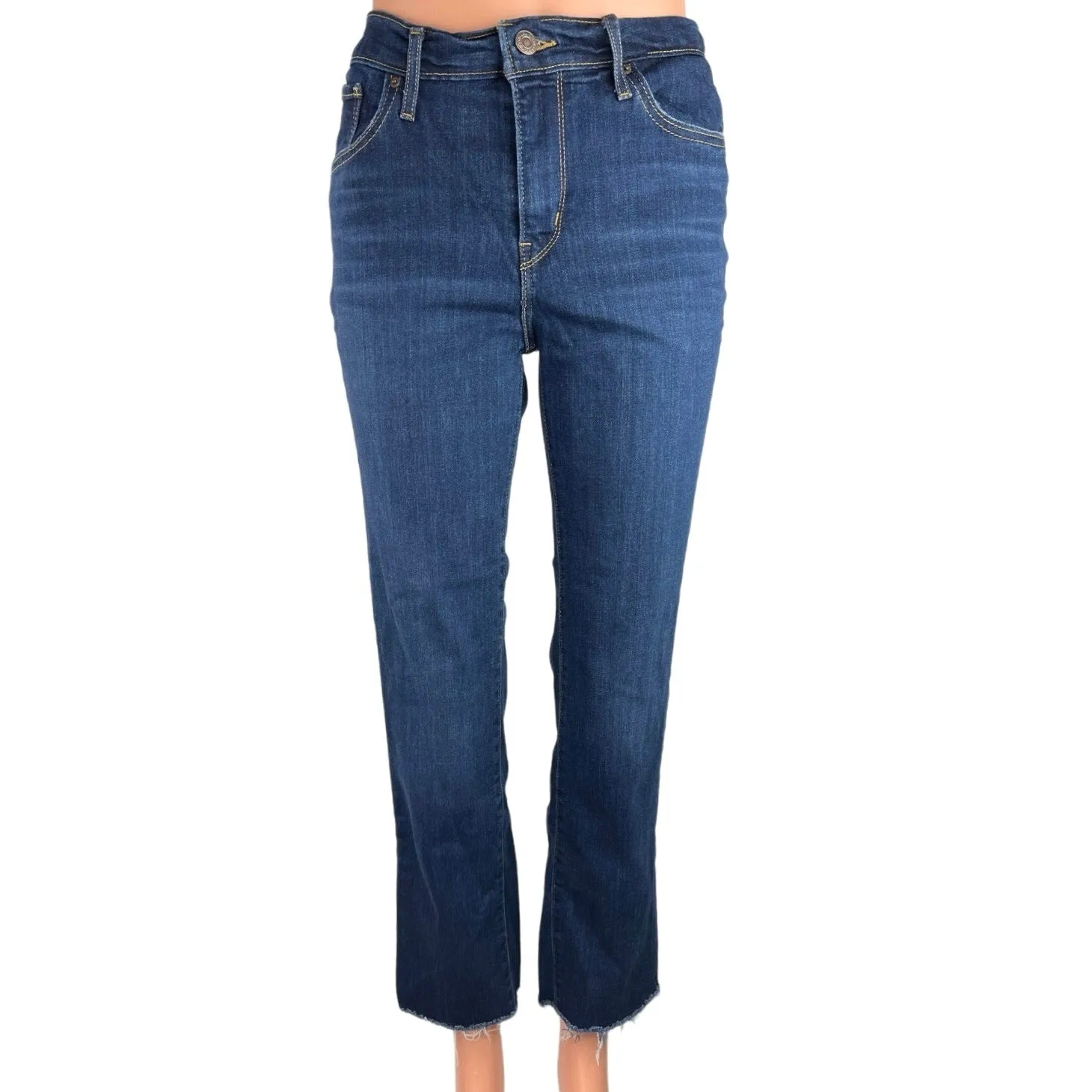Levi's 724 Blue High Rise Medium Wash Stretch Denim Straight Leg Jeans Size 26