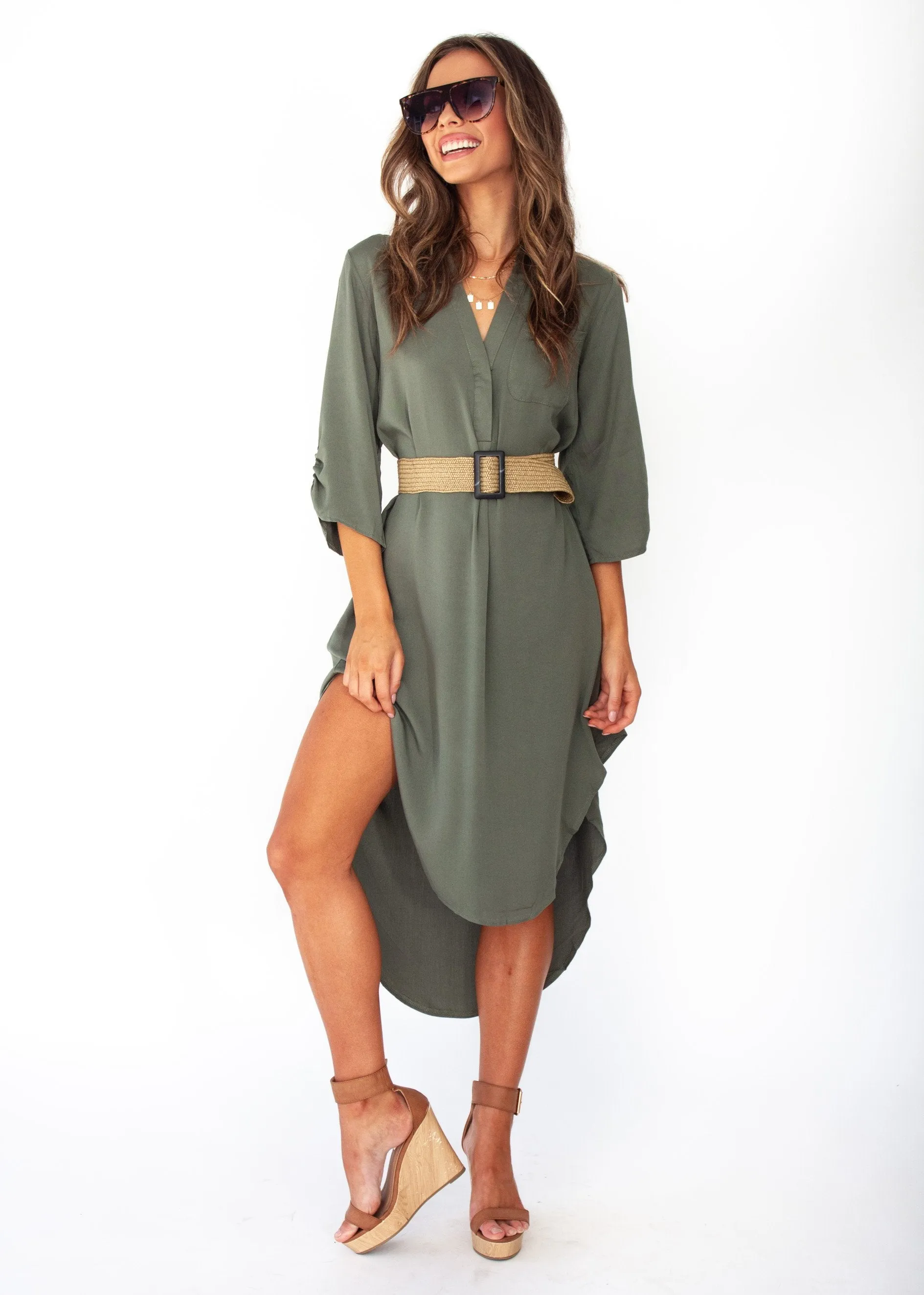 Life With You Tunic Midi Dress - Khaki