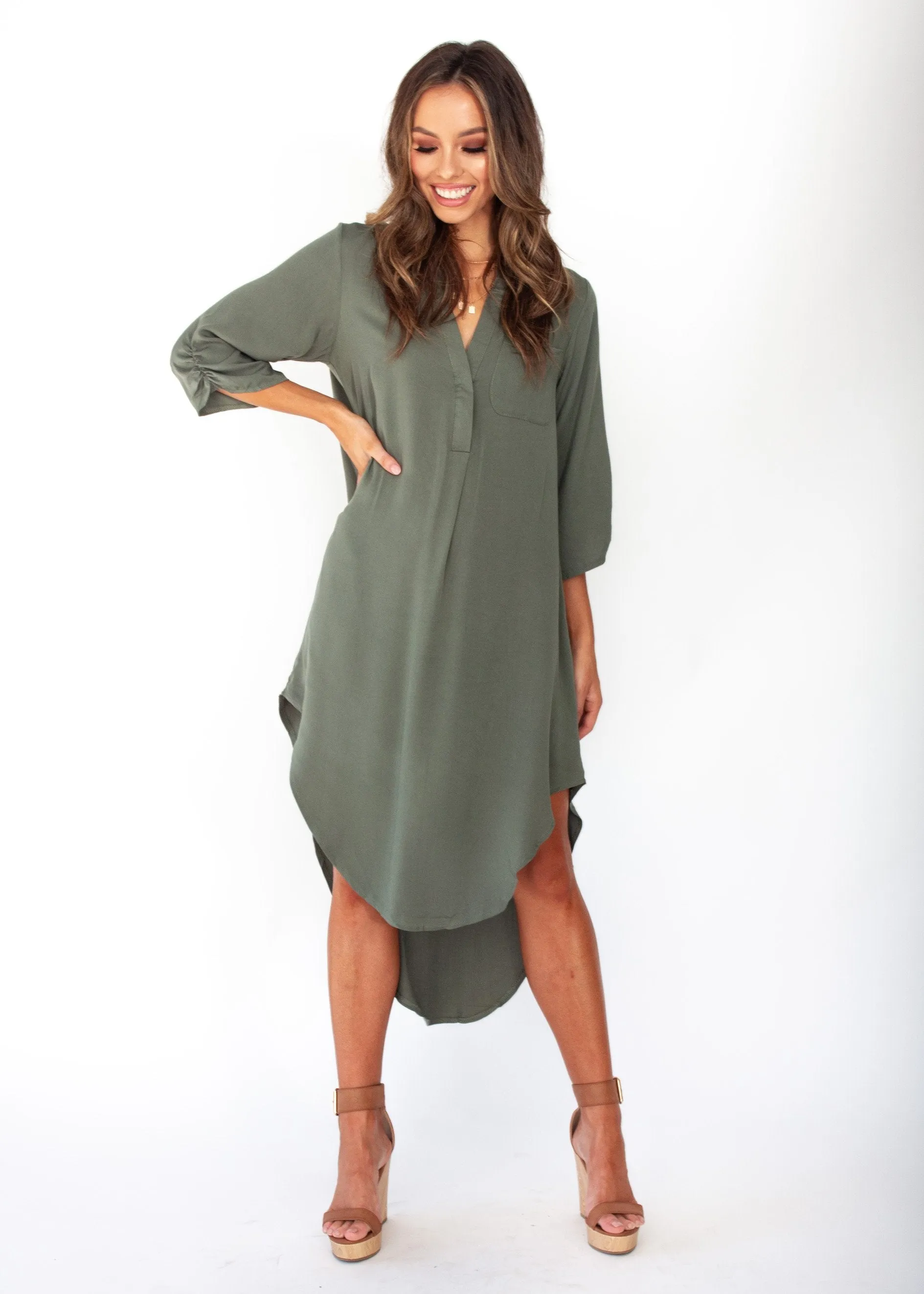 Life With You Tunic Midi Dress - Khaki