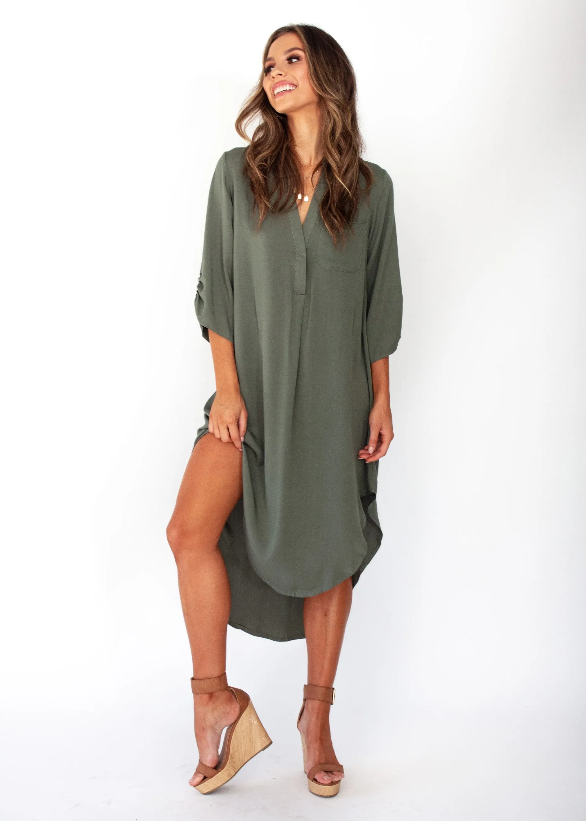 Life With You Tunic Midi Dress - Khaki